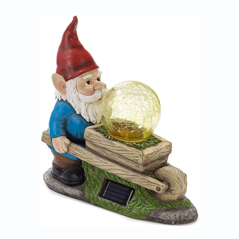 Wholesale Solar Powered LED Poly Resin Gnome Push Unicycle Landscape Lighting Outdoor Garden Holiday Decoration Yard Decoration