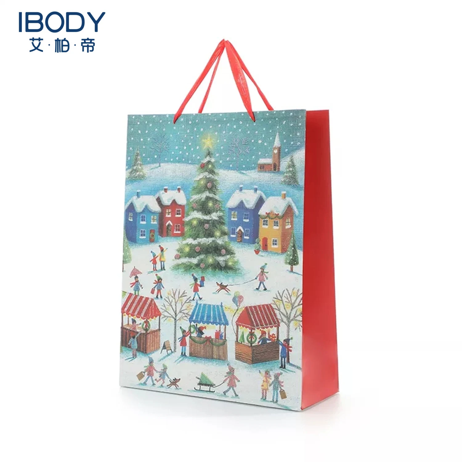 Custom Printed Christmas Paper Bag Handles Project Industrial Surface Packaging White Cardboard Holiday Gift Bags