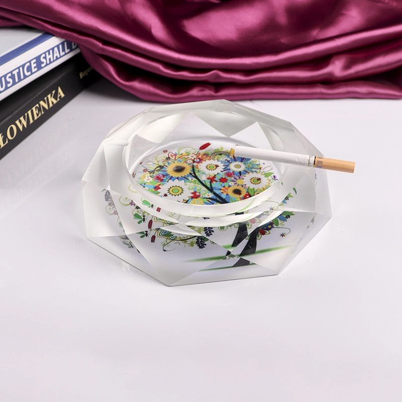 Color Printing Crystal Ashtray with Round Shape