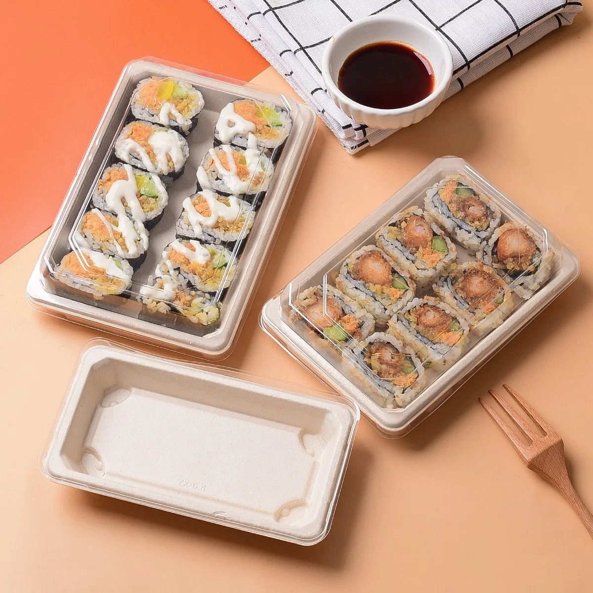 La sécurité environnementale des sushis le bac en plastique de qualité alimentaire la pâte de canne à sucre Microwavable conteneur en plastique