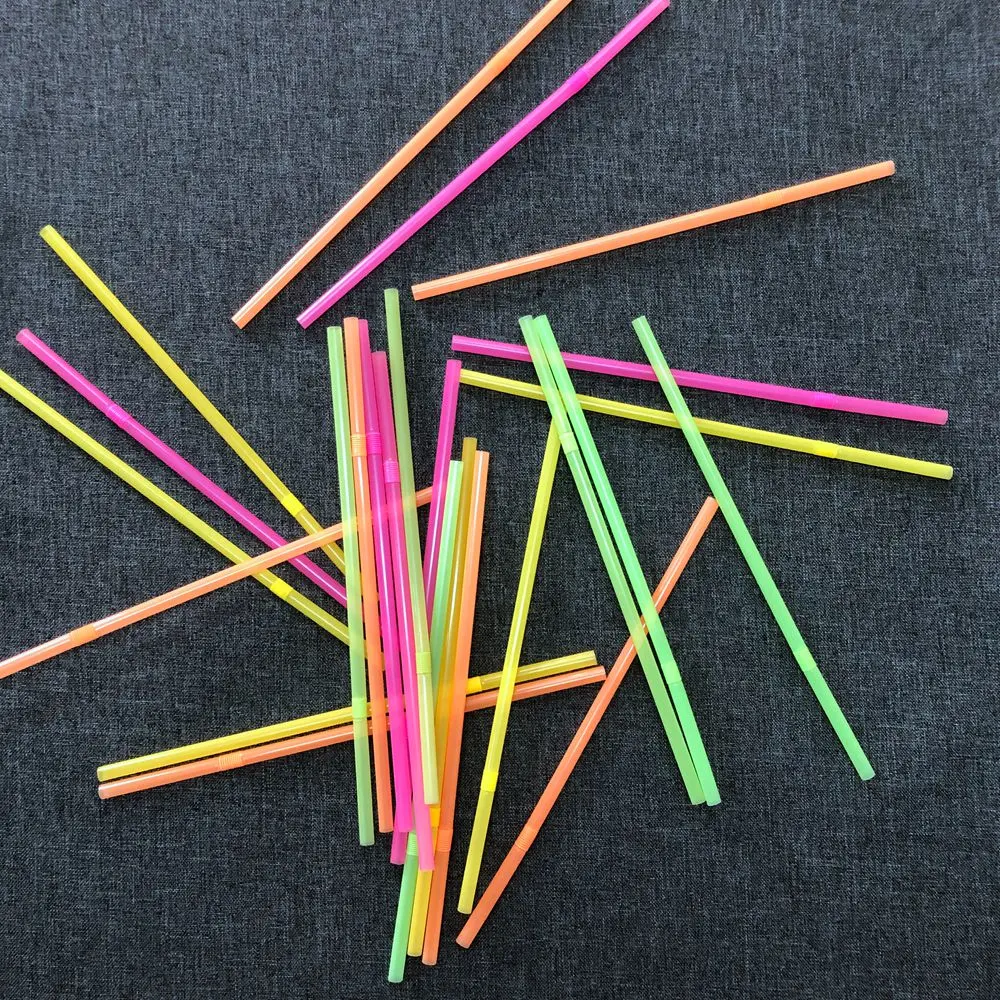 Reusable Plastic Neon Colour Flexible Drinking Straws for Tea, Cocktail, Juice and Other Drinks