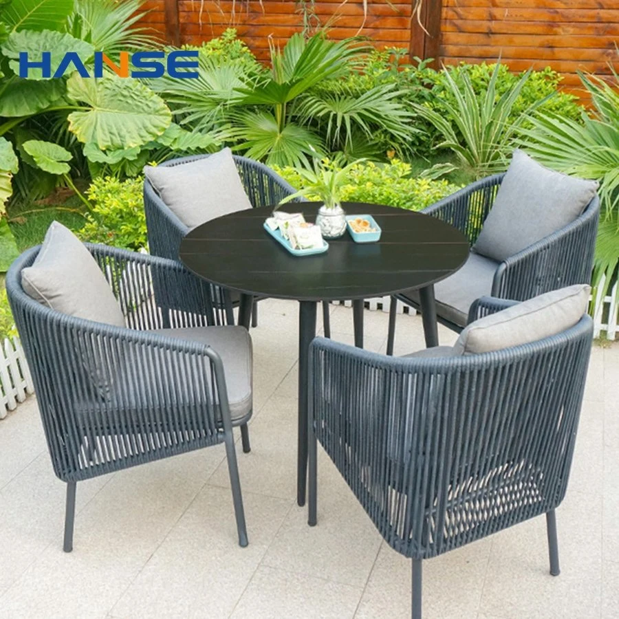 Extérieur patio ensemble de jardin mobilier en fonte d'aluminium corde tissée extérieur Chaises chaises chaises de patio mobilier avec coussin en plastique