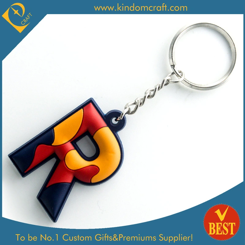 Cheap High quality/High cost performance  Colorful R Letter Logo Rubber PVC Key Ring as Gift From China