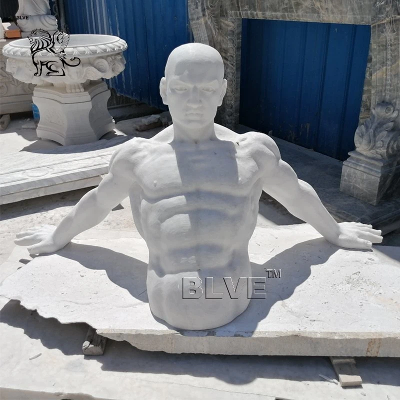 Blve Modern Art Life Size Abstract White Marble Naked Man Statue Bust Stone Sculpture Garden Home Decoration