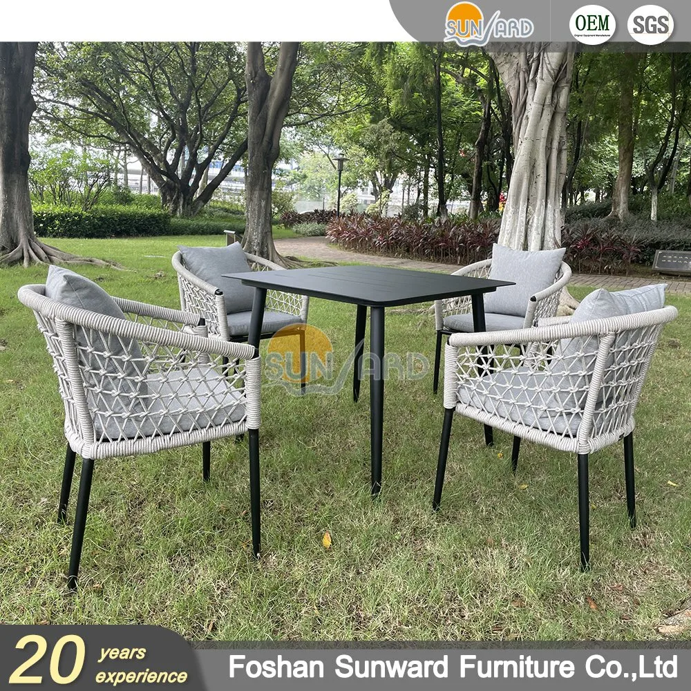 Customized Home Hotel Garden Cafe Modern Patio Restaurant Chair and Table Set Aluminum Polyester Rope Woven Outdoor Dining Furniture
