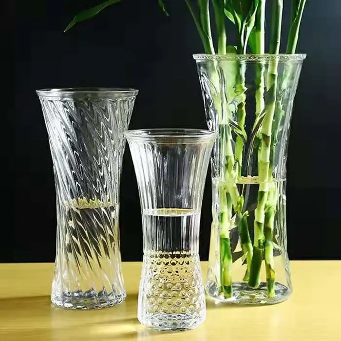 Hochwertige verschiedene Arten transparente Glasblumenvase für zu Hause Dekoration