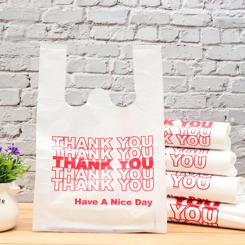 Eco-Friendly Transparent Supermarket Carryout Shopping T-Shirt Plastic Bags Roll