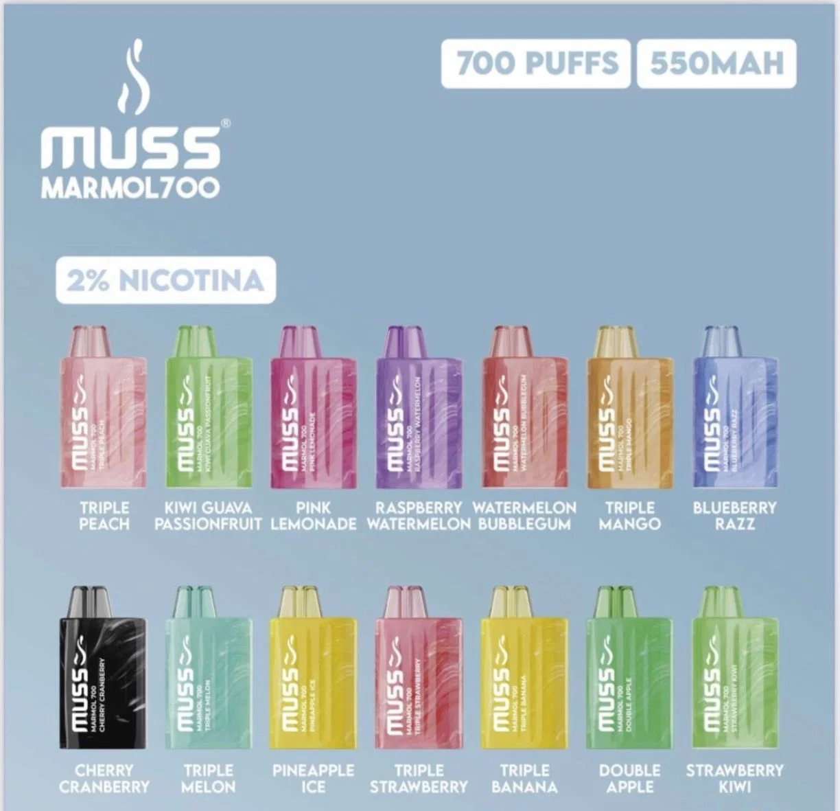 Original desechable VAPE muss Marmol 700 Puff 2% E Cigarete Muss Vapes 600