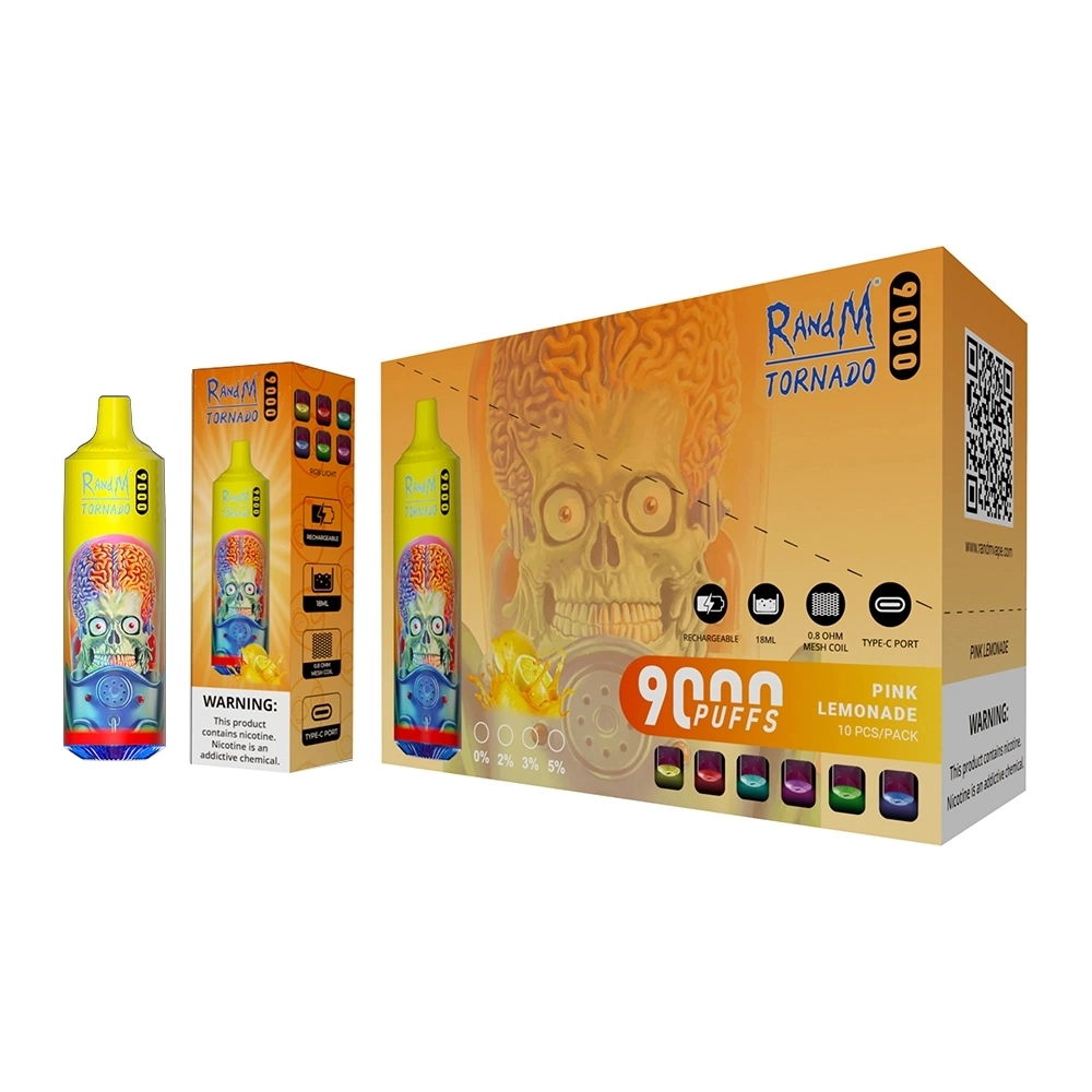 Comercio al por mayor de Vape desechables de luz RGB Randm Tornado Magic 9000 inhalaciones Vape