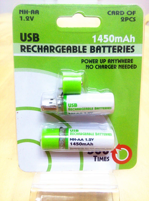 Ni-MH AA 1.2V USB 1450mAh Rechargeable Battery Directly Sold by Factory