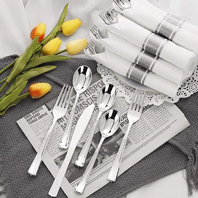 Premium Disposable Silver Cutlery for Wedding and Birthday Party