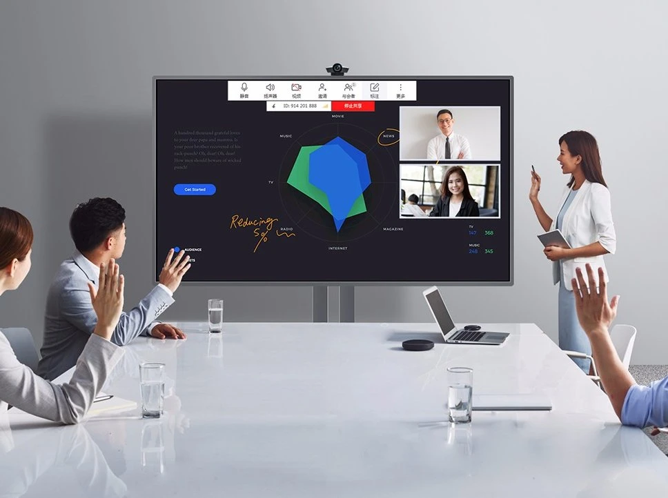 Meeting Room 75 Inch Interactive Smart Board Integrates a Projector, an Electronic Whiteboard, a Stereo, a TV, and a Video Conference Term