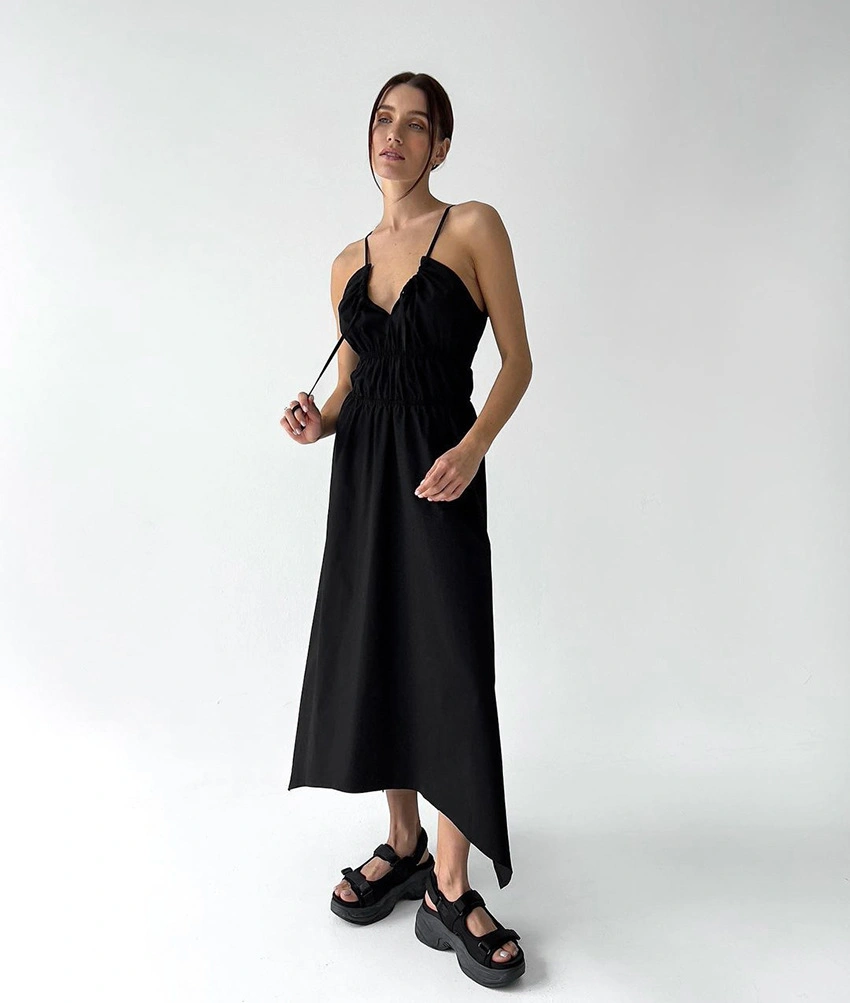 2023 Frau Sommer Französisch Sexy Elegant Halter Rückenlos Schwarz Asymmetrisch Kleid