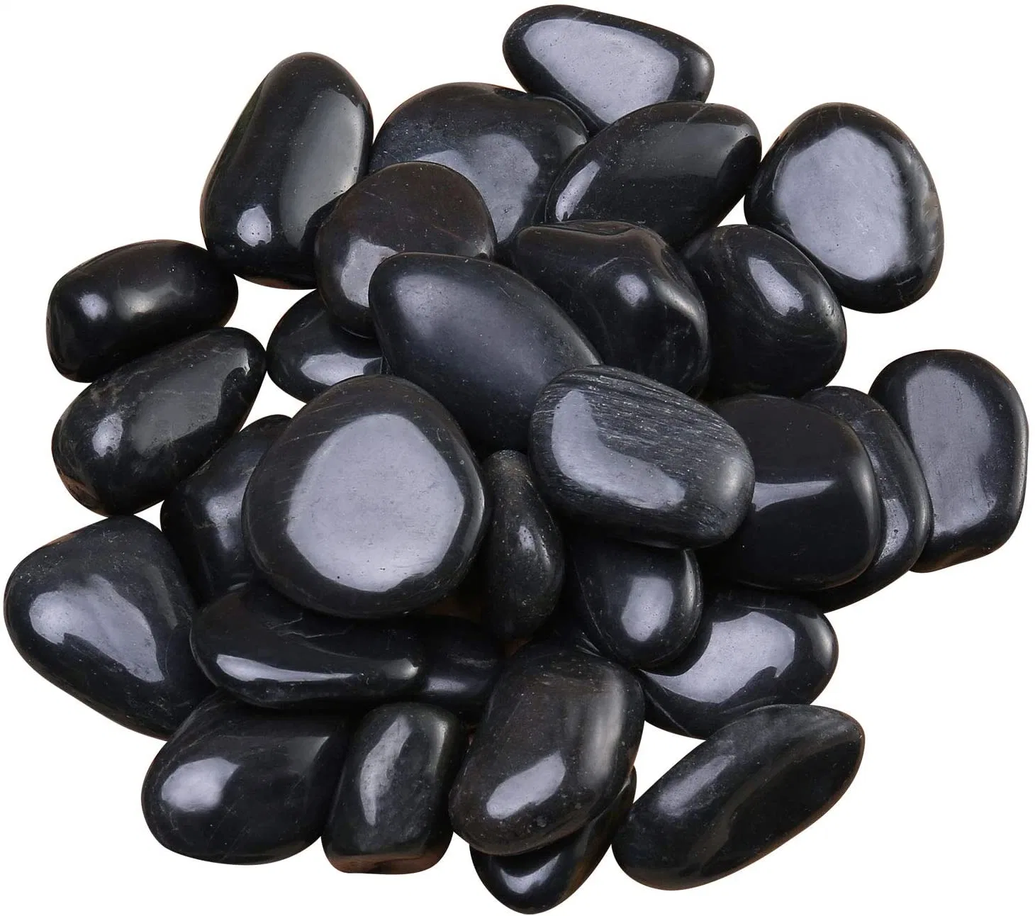 High Polished Black Pebbles Suitable for Outdoors and Indoors.
