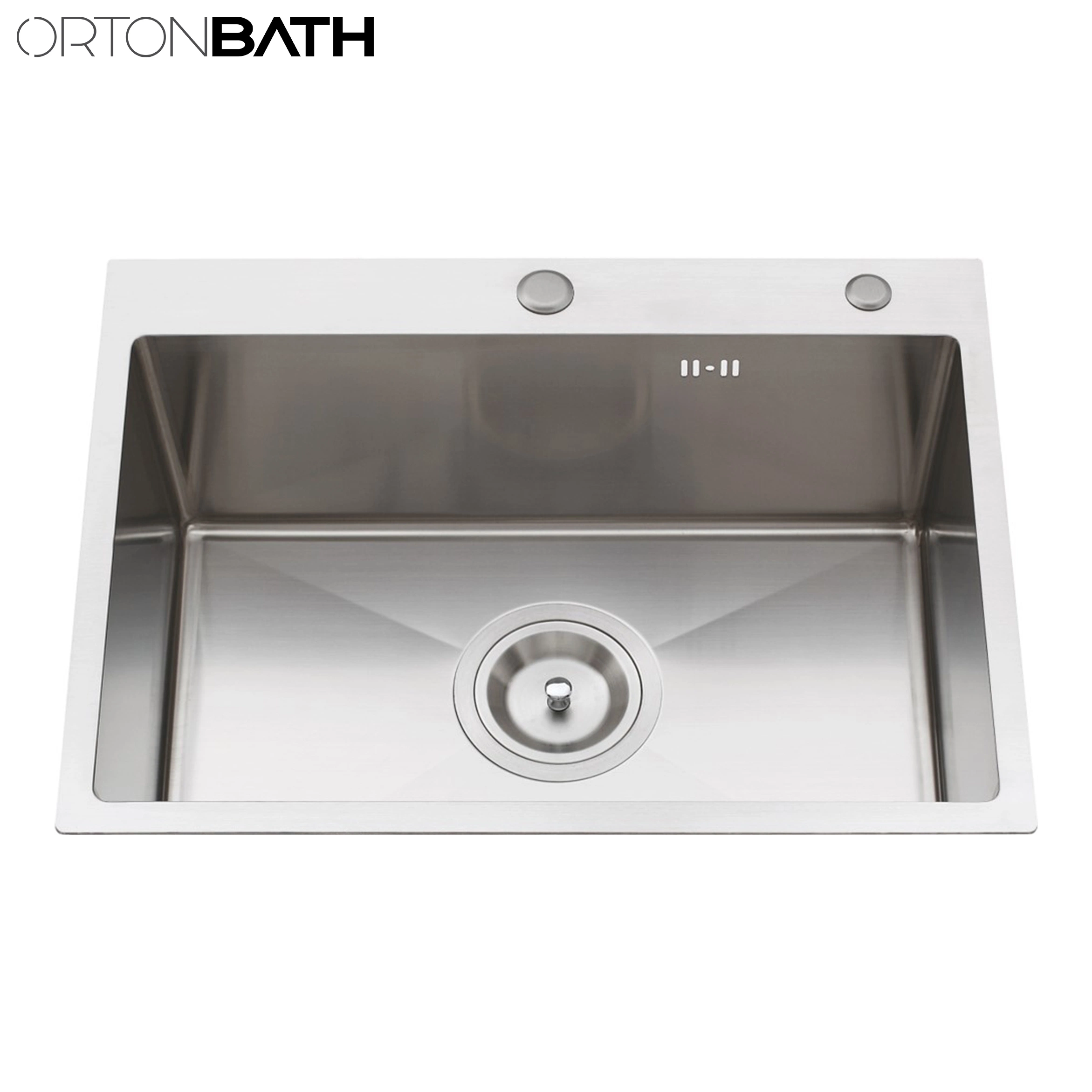 Ortonbath Large 304 Stainless Steel Rectangular Handmade Kitchen Top Mount Sink Catering Single Bowl with Drainer Set