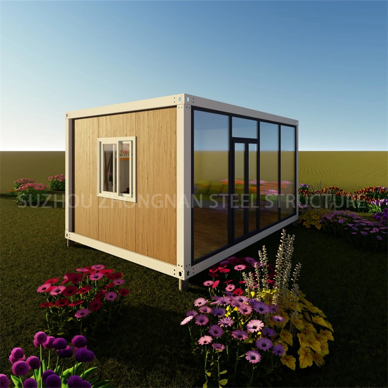 Customized Wood Grain Glass Wall Prefabricated Homes Shipping Container House