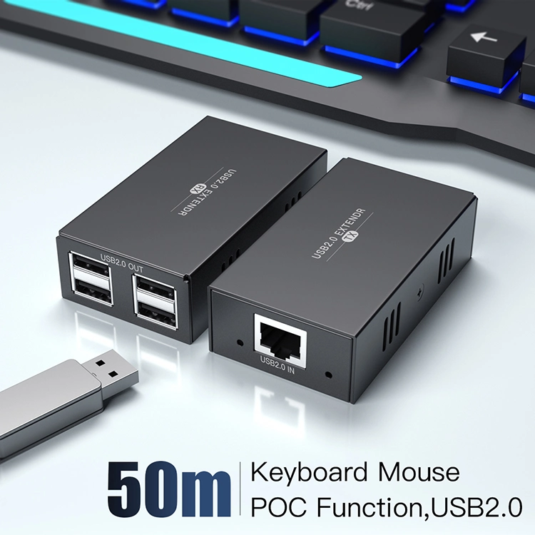 50m CAT6 USB 2.0 Keyboard and Mouse Poc Extender Video Transmitter