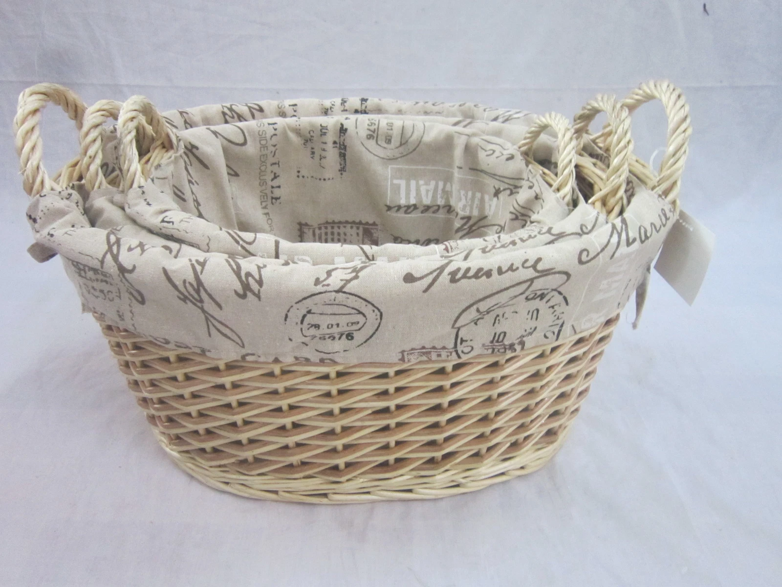 Set 3 Storage Wicker Basket in Oval Shape Grey Color