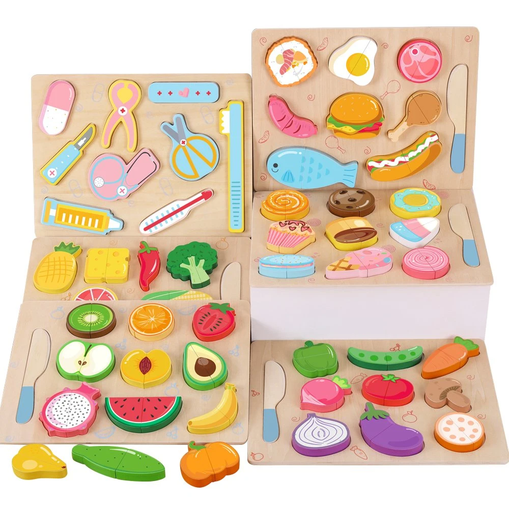 Montessori El bloque de madera juego de mesa de corte de la combinación de frutas y verduras Juego de Puzzle