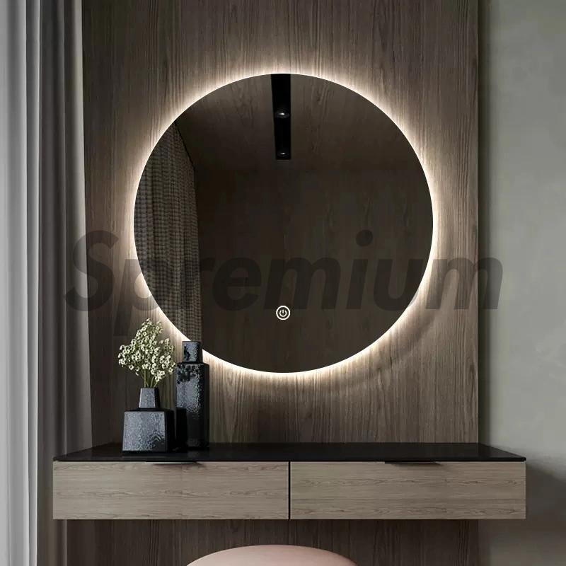 LED rondes moderne de petit mur miroir monté sur la touche Smart Anti-Fog d'écran miroir pour salle de bains avec voyant LED