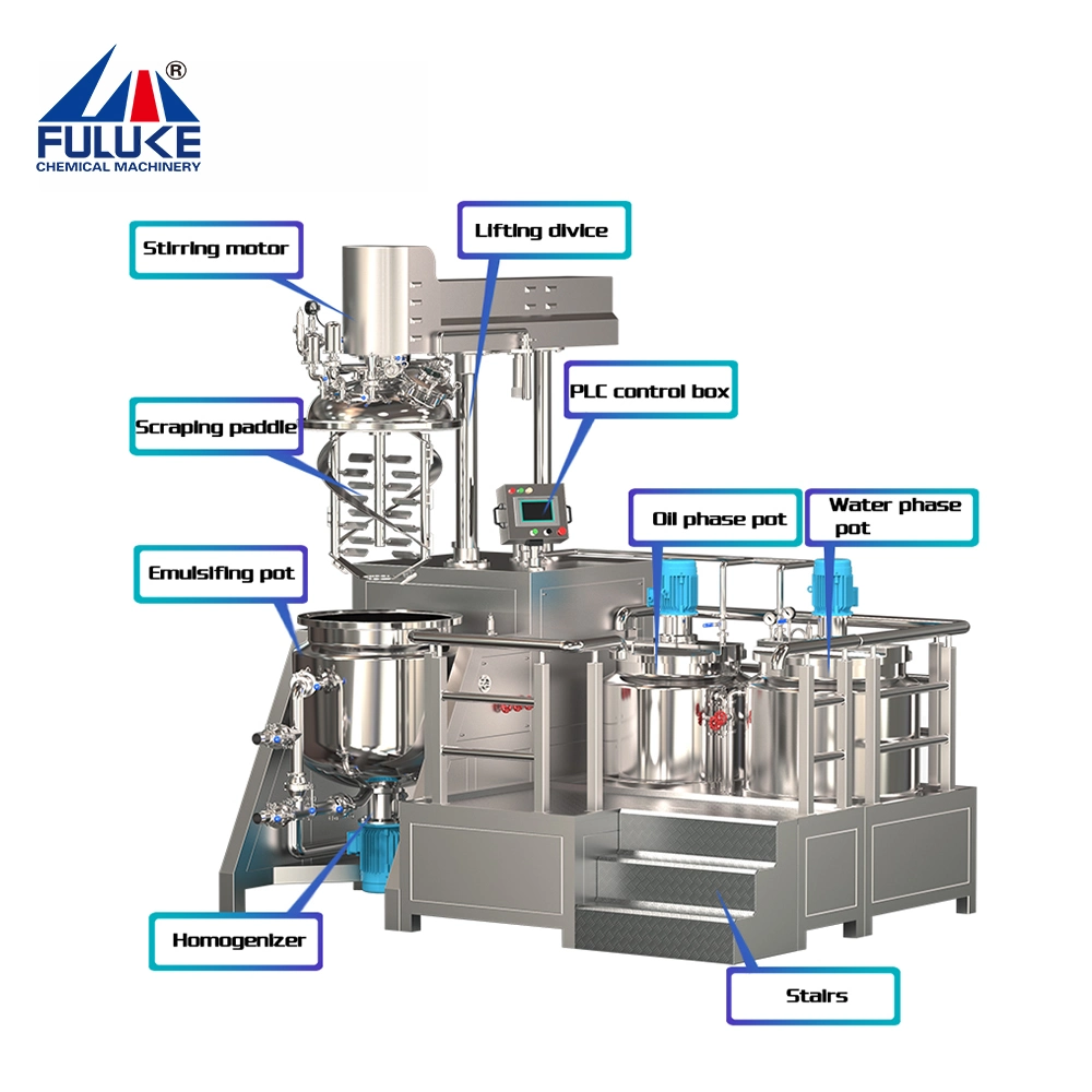 Tipo hidráulico vazio Cosméticos Emulsionante Misturador com banho de aquecimento