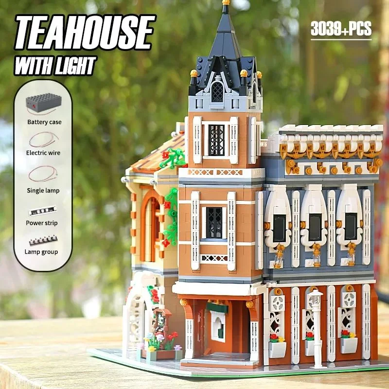 3039 PCS lazer Teahouse Building blocos Crianças Toys Kids Educational Intelectual criativa colorido tarde Tea House com luz