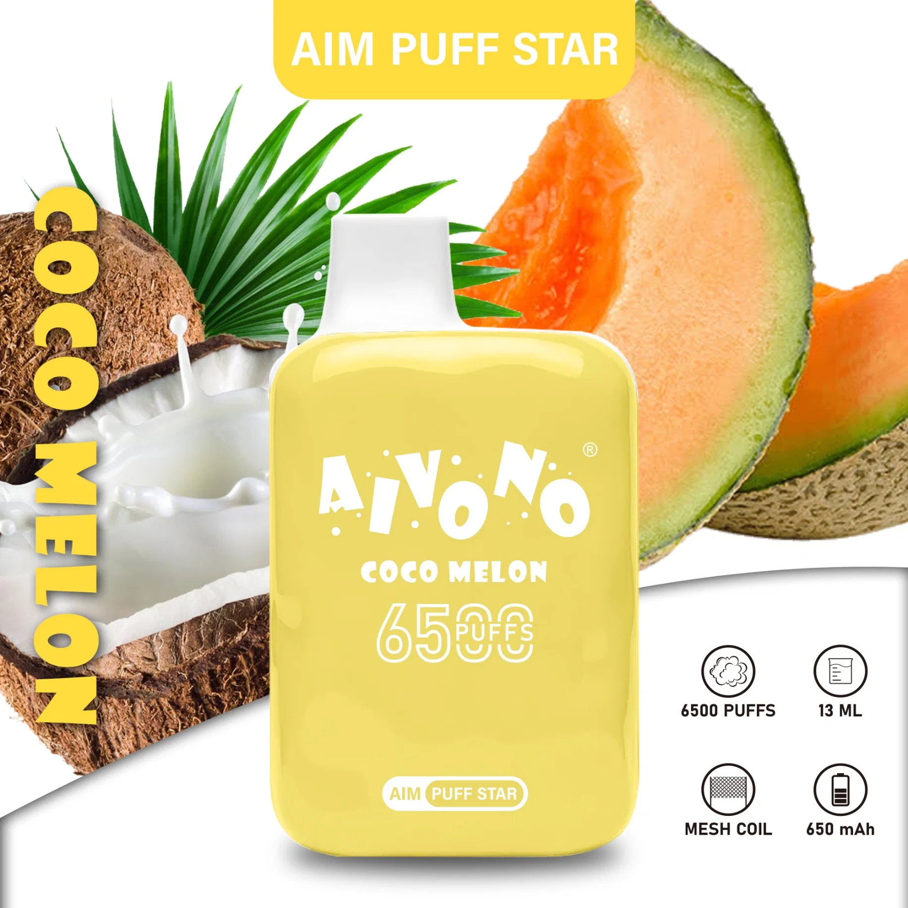 Mini vape 13 мл перезаряжаемый Vape Aivono 6500 Puff Bar Plus Одноразовые принадлежности для перьев Vape Оптовая продажа E Дистрибьютор сигарет