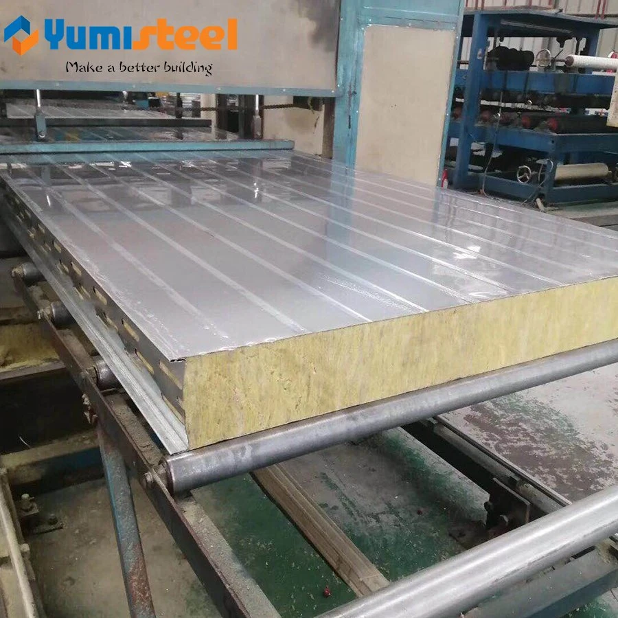 Rib Insulated A1-Fireproof/Soudproof/Moistureproof Rockwool Sandwich Composite Steel Wall Panels