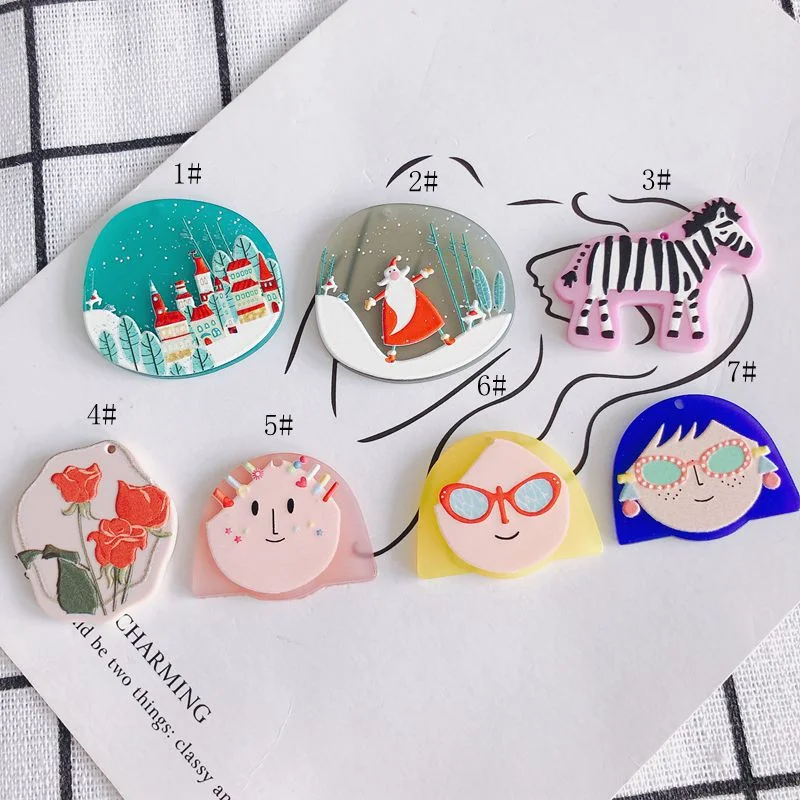 Acrylic Cute Cartoon Santa Claus Little Girl Zebra Flower Necklace Pendant Accessories