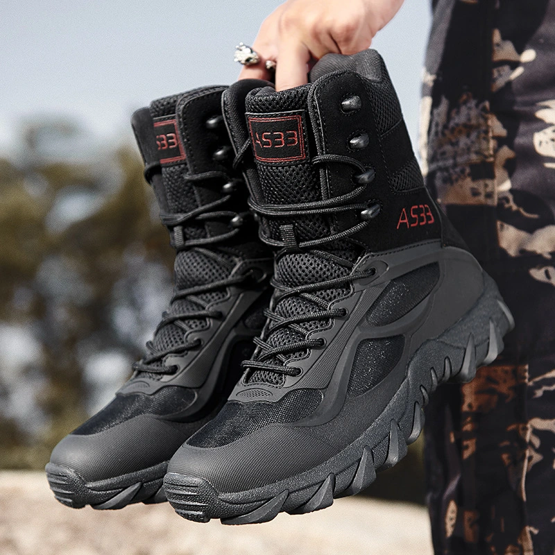 High Quality Men High-Top Waterproof Shoes Rubber Leather Tactical Black Combat Boots