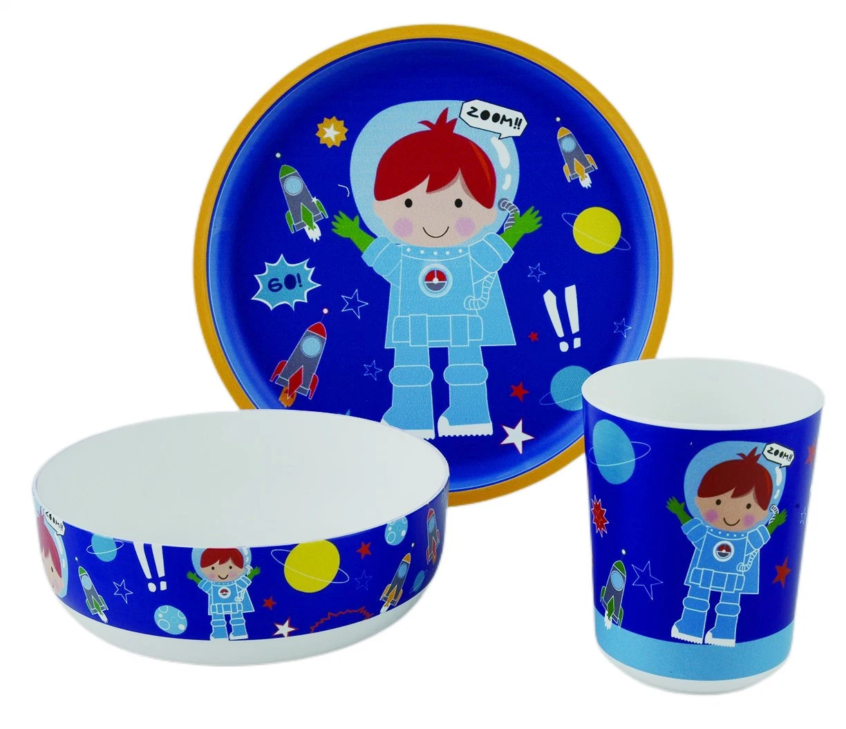 Eco Friendly Nature Plant Material Reusable Cartoon Design PLA Kids Dinnerware Set Kids Feeding Wares with Plate Mug Bowl Food Safe Melamine Free