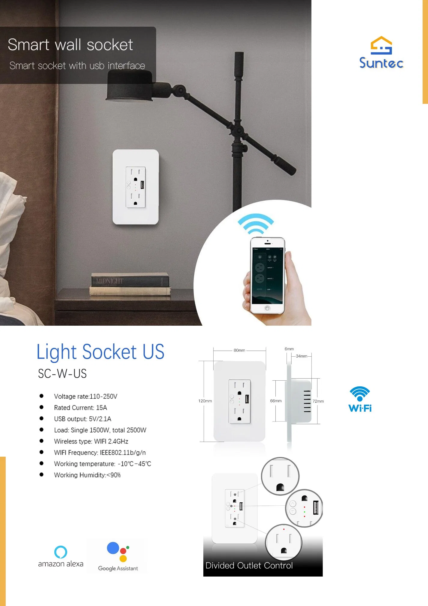 WiFi Smart Electrical USB Socket with 2 USB Plug Outlet Controlled Via Smart Phone
