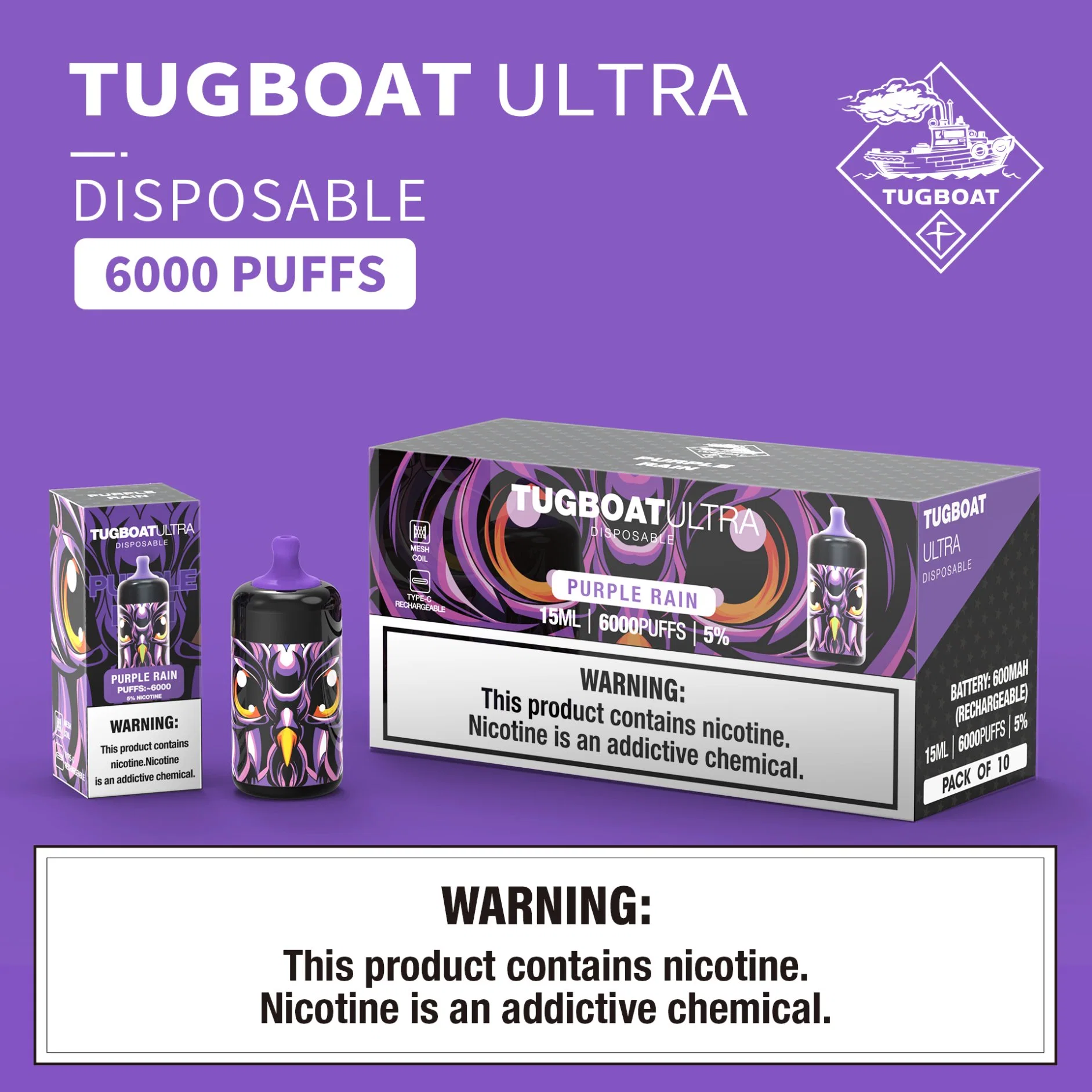 Big Volume Capacity Tugboat Ultra Electronic Cigarettes Juicy Disposable/Chargeable Vape Wholesale/Supplier