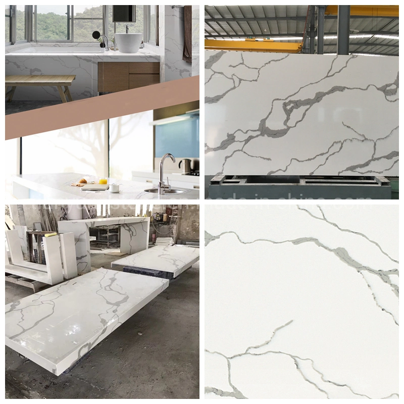 Encimera de cuarzo blanco Carrara artificial prefabricada de piedra natural/superficie sólida/granito/mármol para cocina y baño