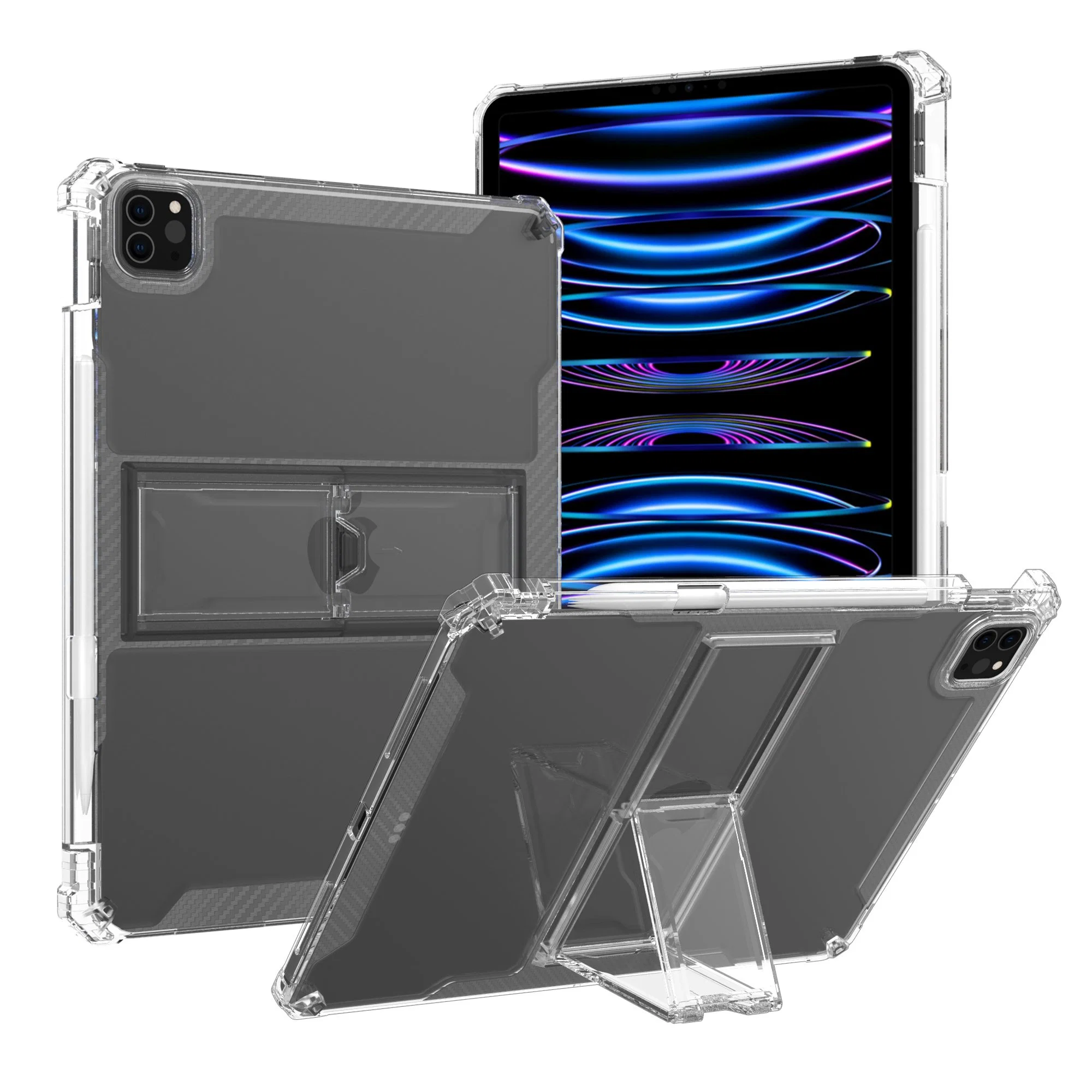 Shockproof TPU Clear Acrylic Stand Case with Pencil Slot for iPad PRO 3 4 5 6 12.9 Inch 2018/2020/2021/2022