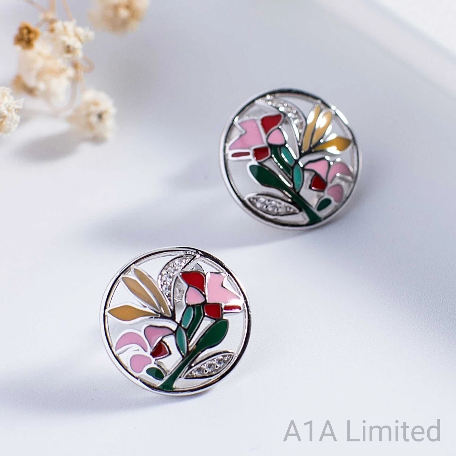 Multi Color New Fashion Flower Design Stud Earrings with Cubic Zircon for Lady 925 Sterling Silver Jwelry