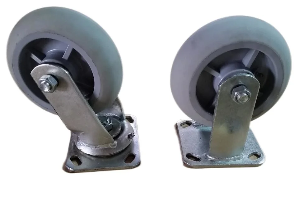 Flat Industrial Caster, Gray Rubber Swivel Casters