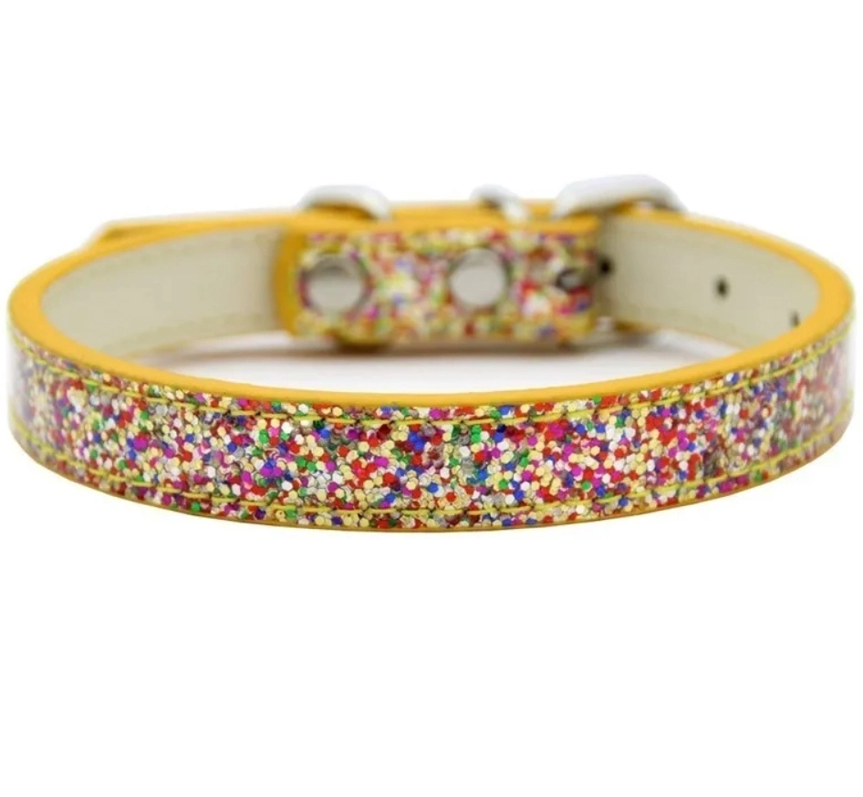 Mayorista Colorful brillante lentejuelas PU cuero Perros cuello brillante Para el Pet Choker de gato de cachorro