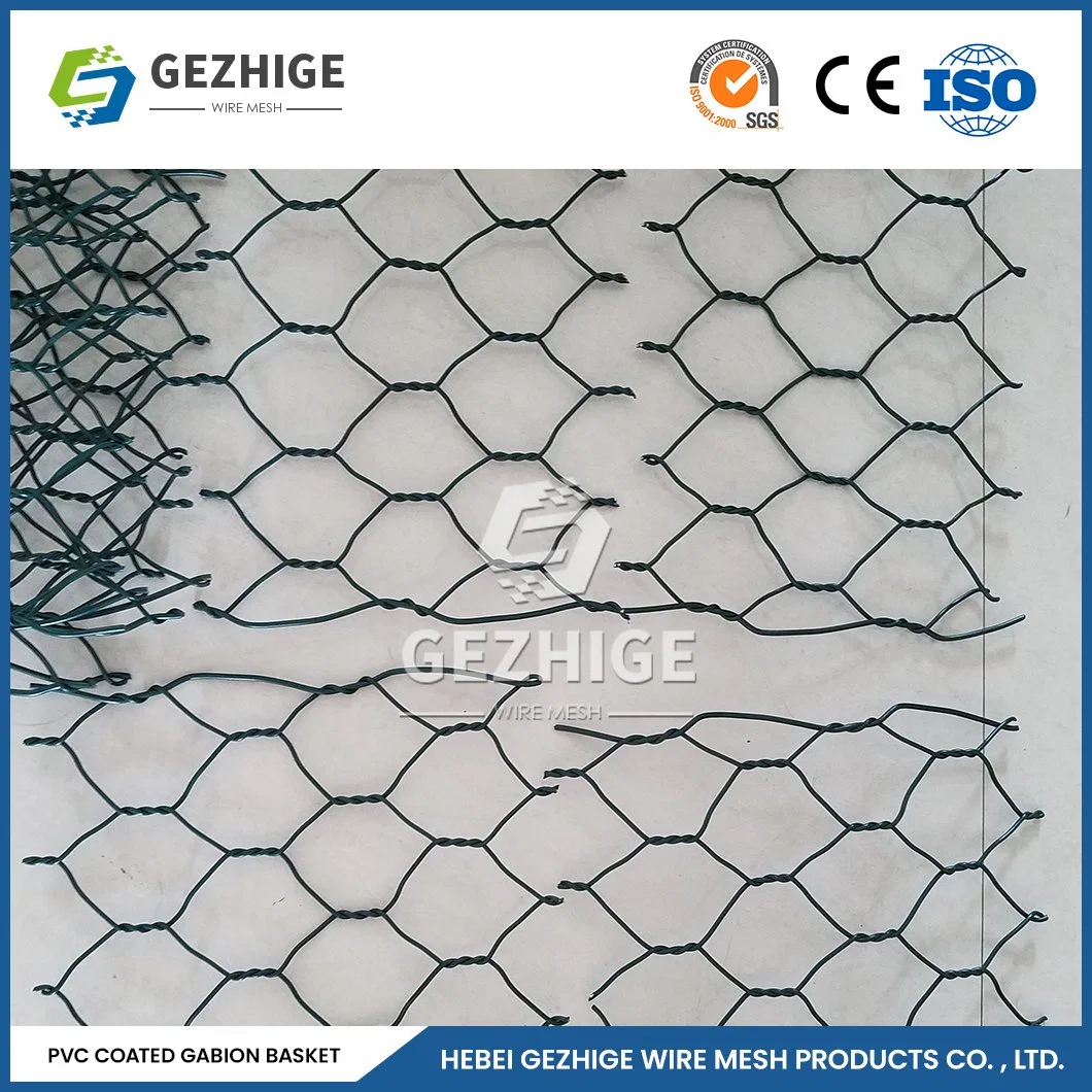 Gezhige 100X120 mm Gabion Metal Wire Factory 2.0-4.0mm Wire Thickness PVC Coated Gabion Stone Cages China 2.0*1.0*1.0 M Decorative Galvanized Gabion Basket