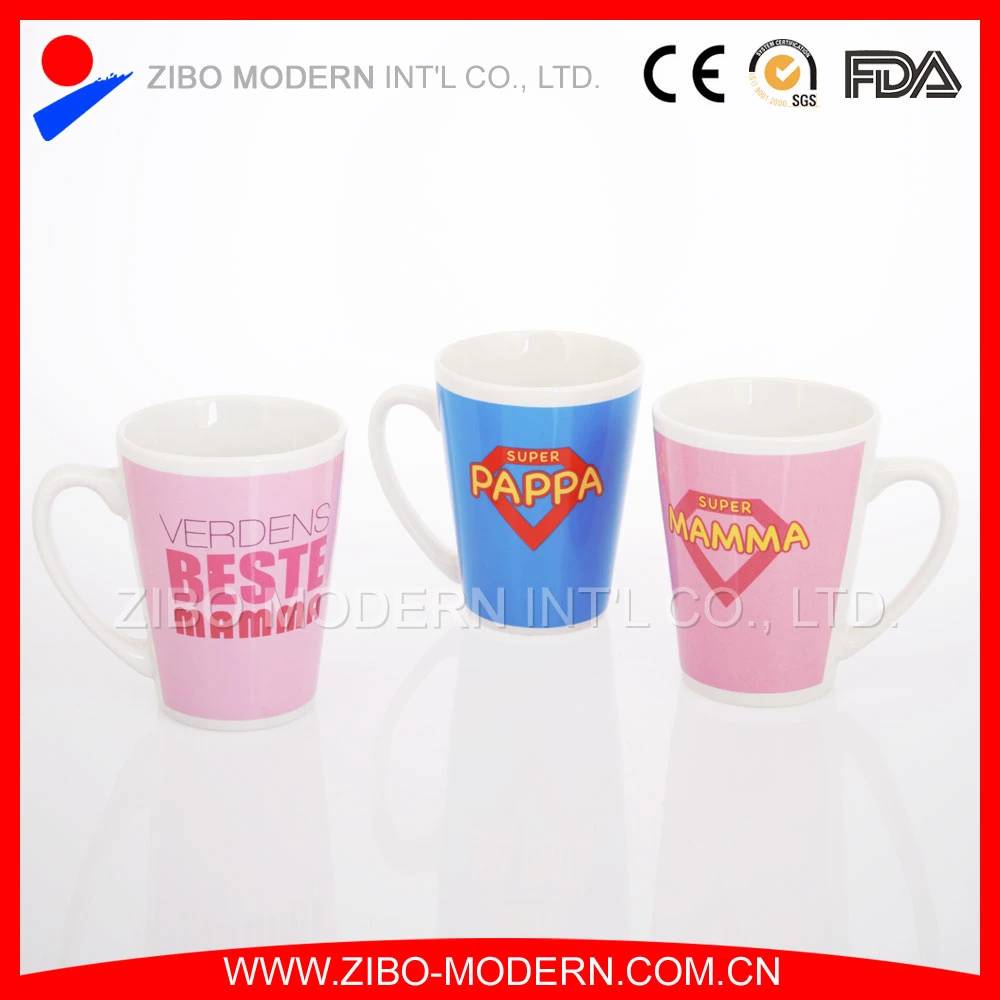 Wholesale V Shape Custom Promotional Ceramic Coffee Mug Cup with Print Design