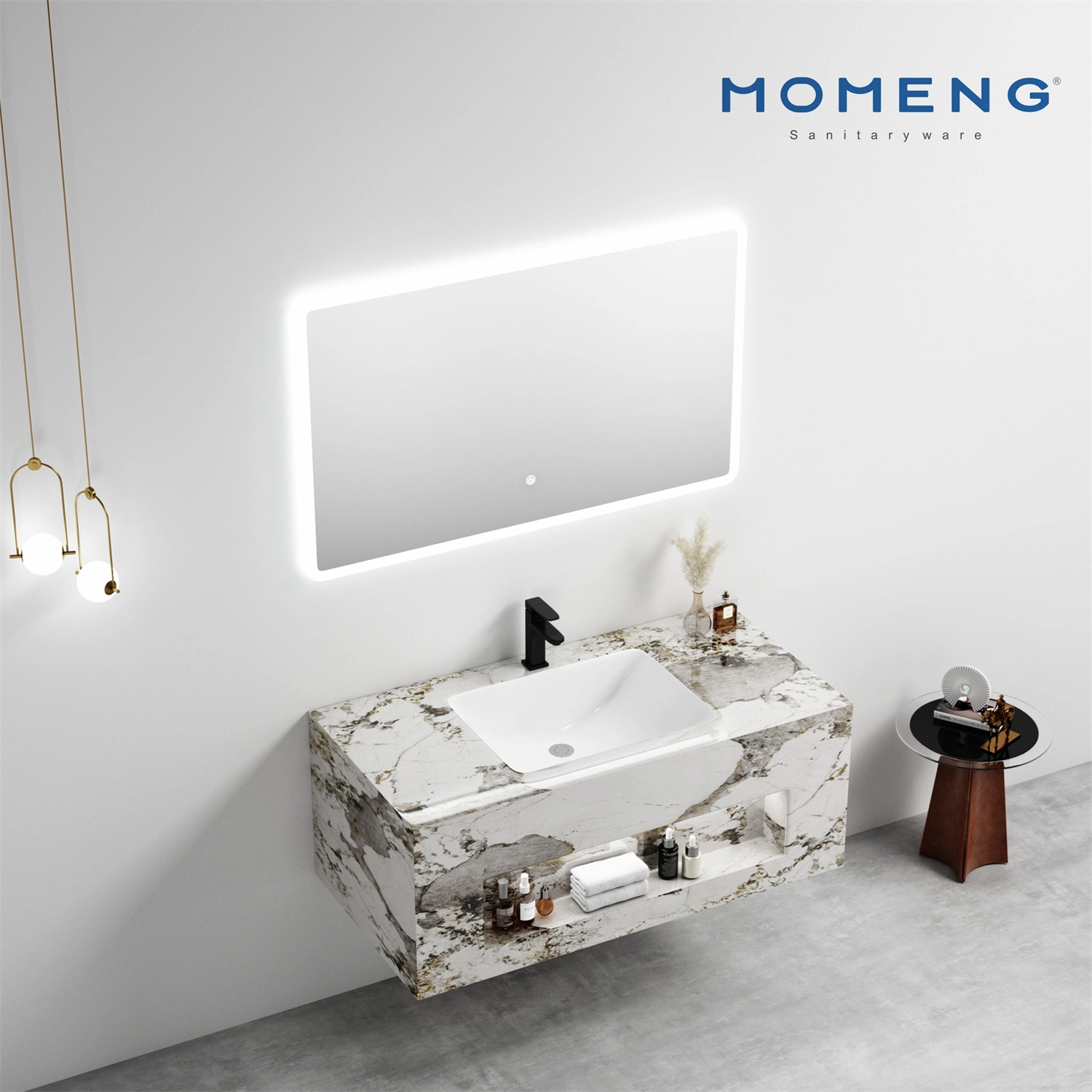 Modern Style Hot Selling Home Sanitary Ware Vanity Bathroom Cabinet Furniture with Sintered Stone Cabinet Basin