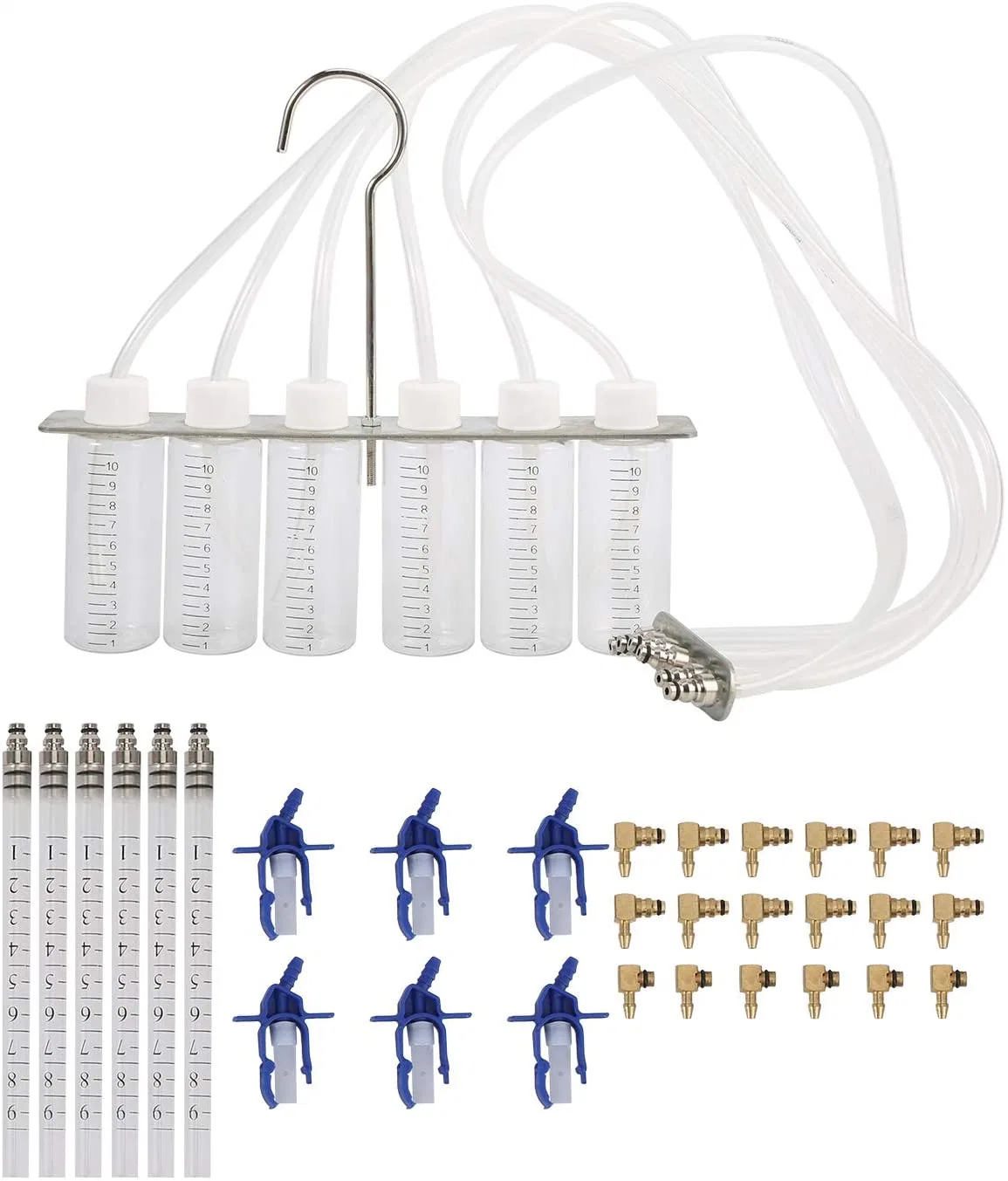 Diesel Flow Meter Adapter Set 6-Cylinder Injector Detector Common Rail Leak off Test Kit Flow Testing Tool Set Oil Return Flow Testing Tool (48110029)