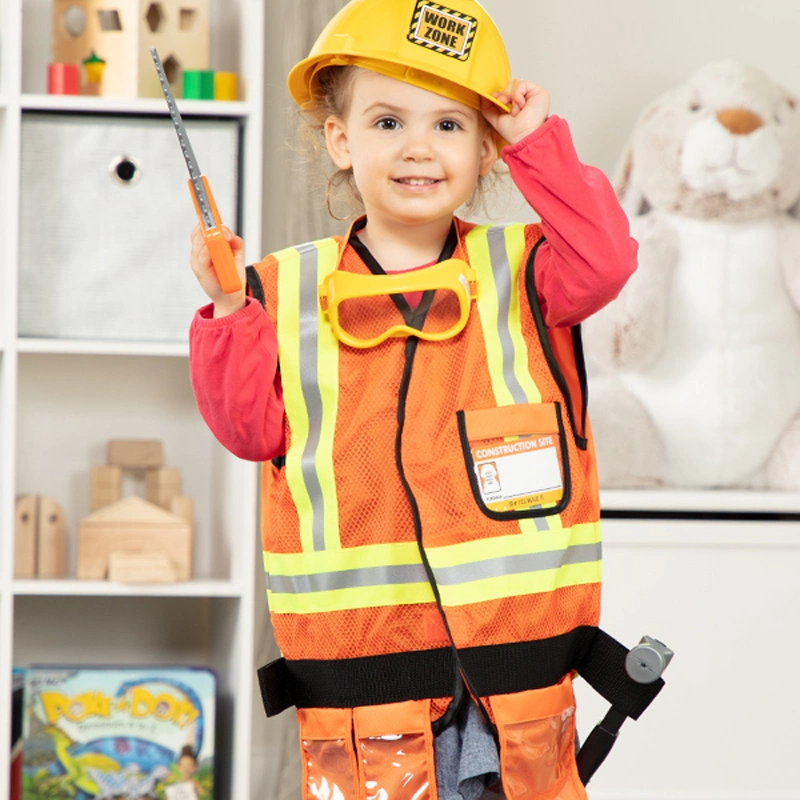 Engineering Construction Worker Costumes Builder Career Outfit Role Playing Toy Include Tool Vest Helmet Funny Party Child Costume for Kids