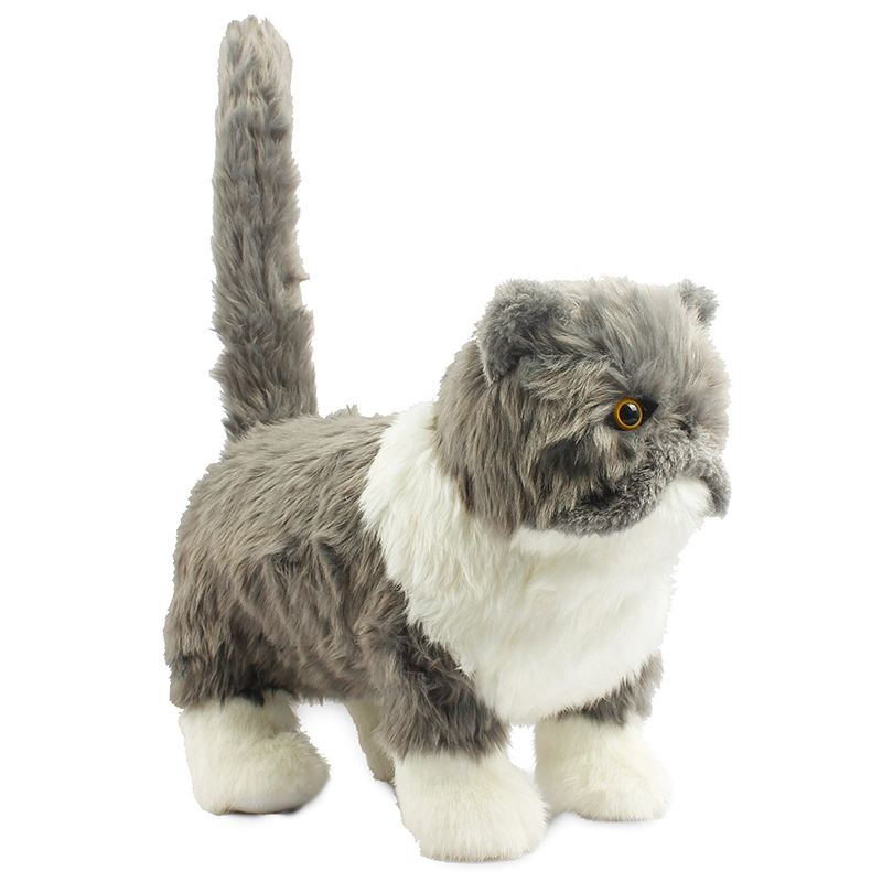 Custom 35cm Fuzzy Grey Soft Stuffed Animal Toy Grumpy Realistic Cat Plush