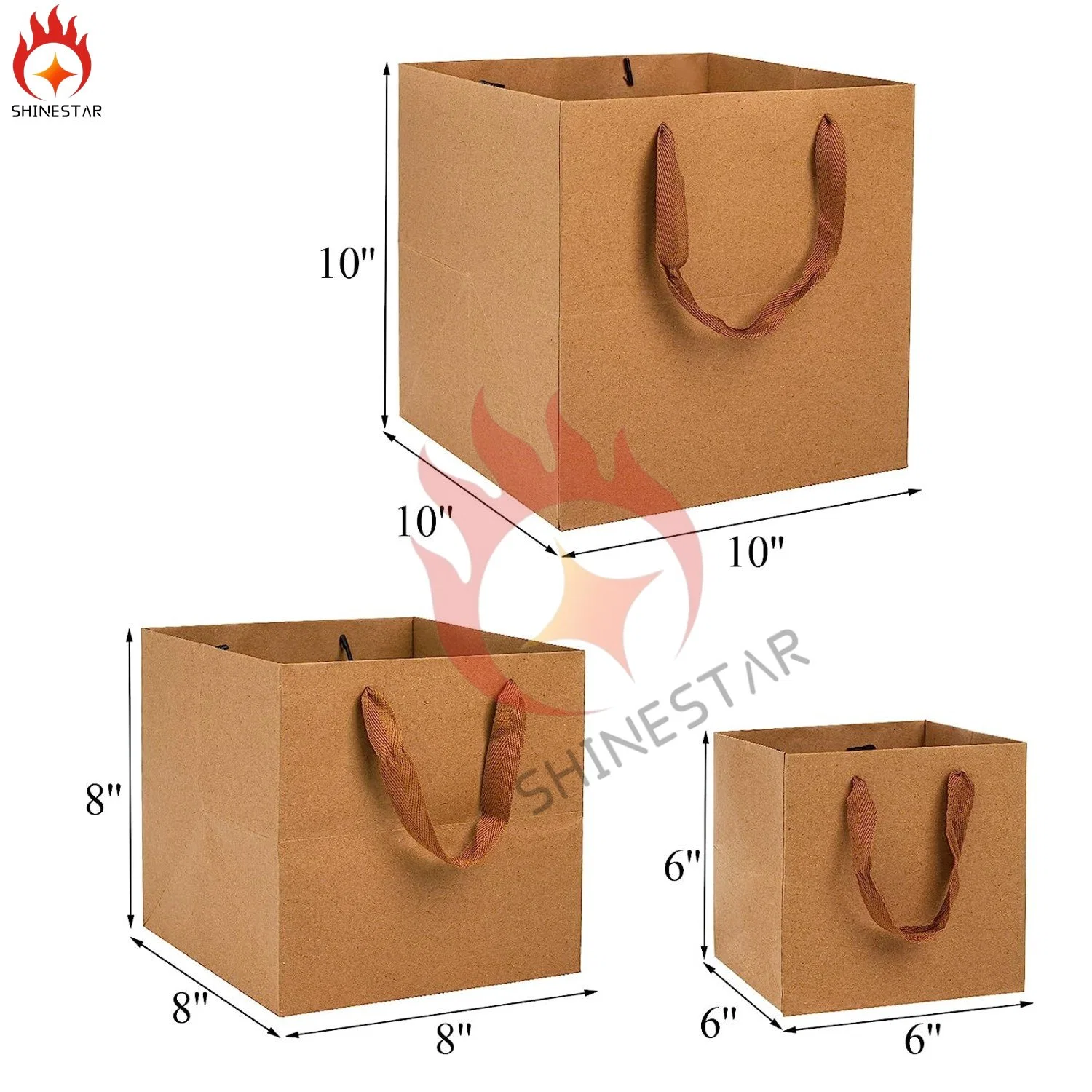 Reusable Square Large Paper Bags Boxes with Ribbon Handles for Cakes and Chocolates