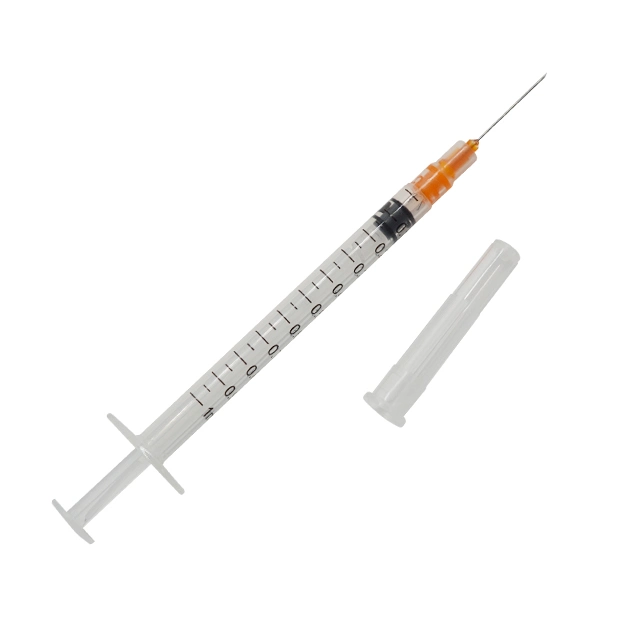 Disposable Medical Orange Cap 1ml Insulin Syringe with Fixed Needle