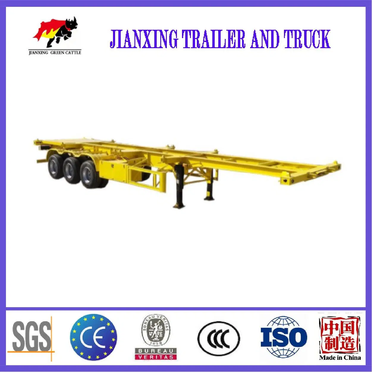 3 Axles 20 FT Towing Small 60 Tons 2 Container Tractor Tandem Chassis Skeleton Semi Trailer for Sale