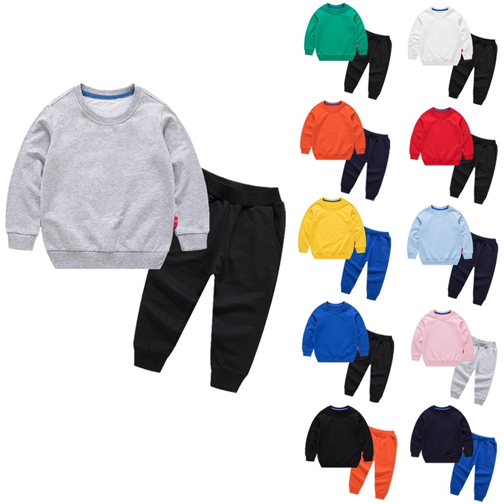 Kids Clothing 9m to 12t 100% Cotton Solid Color Toddler Kids Sweat Suit Track Suit Jogger Sets Activewear Children Wear