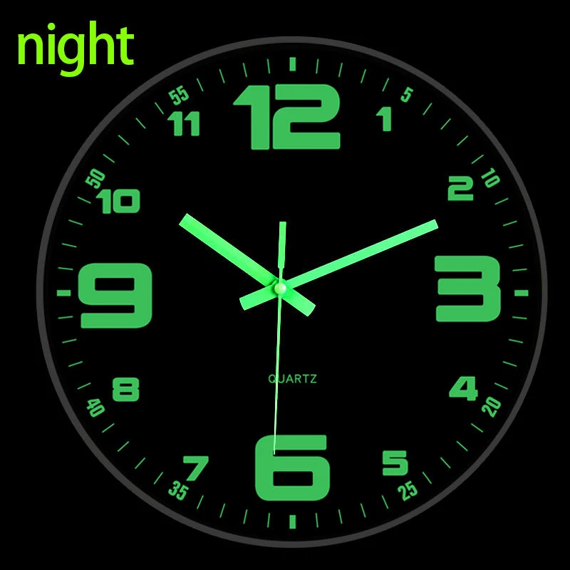 12 "Horloge murale classique de style minimaliste Lumineuse Numérique Chic nordique Simple Circulaire Moderne Horloge en plastique"