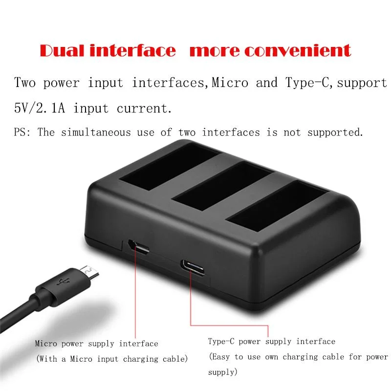 Lithium Battery Accessories Three Chargers USB Travel Fast Charger Applicable for Dji Osmo Action Ling Mo Sports Camera